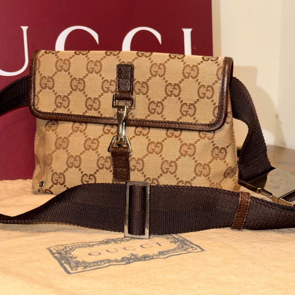 Jackie Gucci Tan and Brown Monogram Belt Bag - Picture 1 of 7